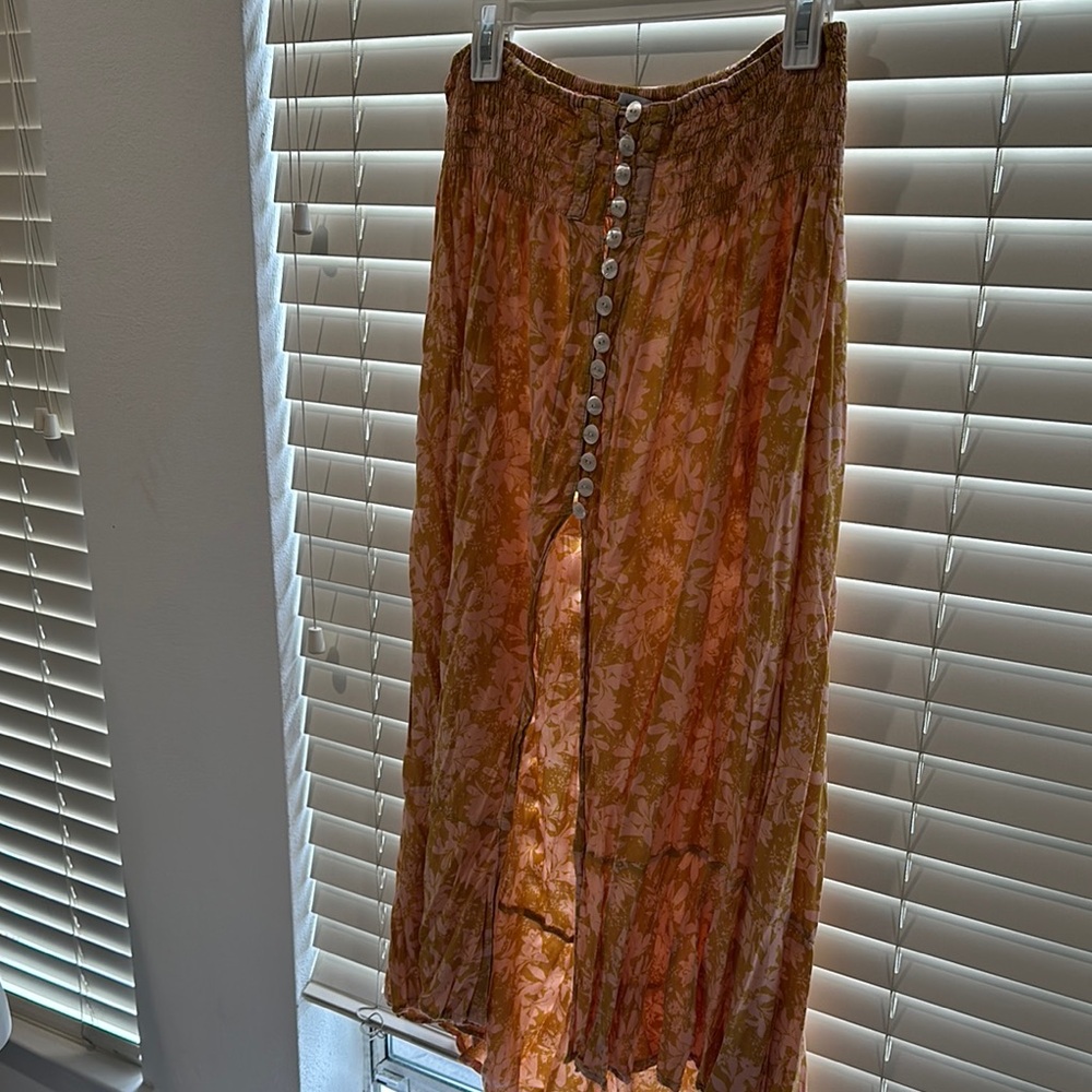 Tiare Hawaii Orange Pleated Midi Skirt for Casual Wear